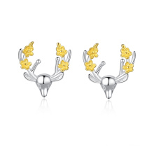925 Sterling Silver Christmas Deer Design Gift Stud Earrings